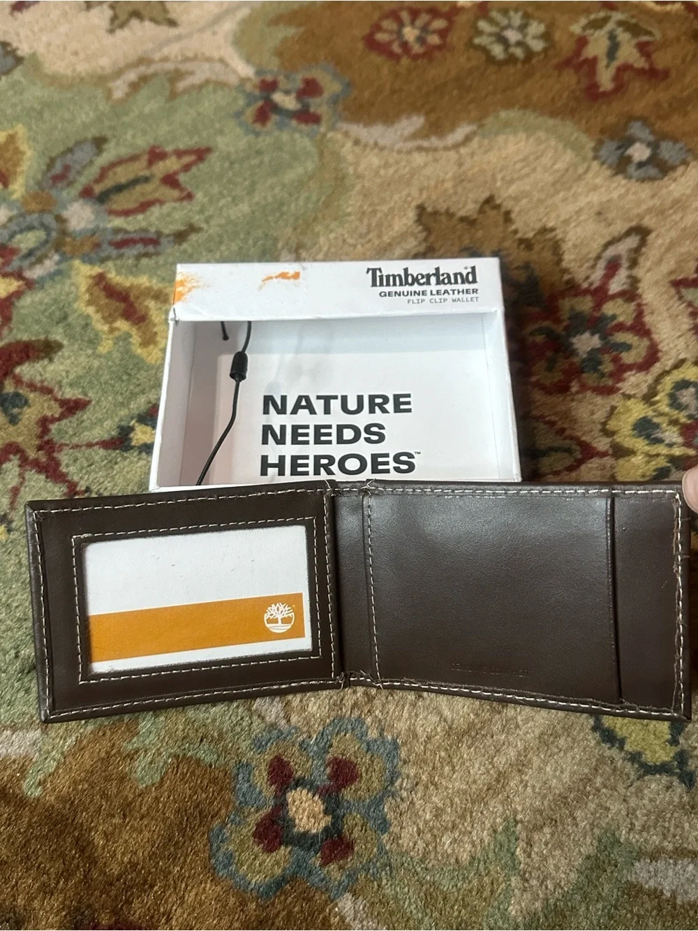 Timberland Dark Brown Genuine Leather Money Clip Wallet